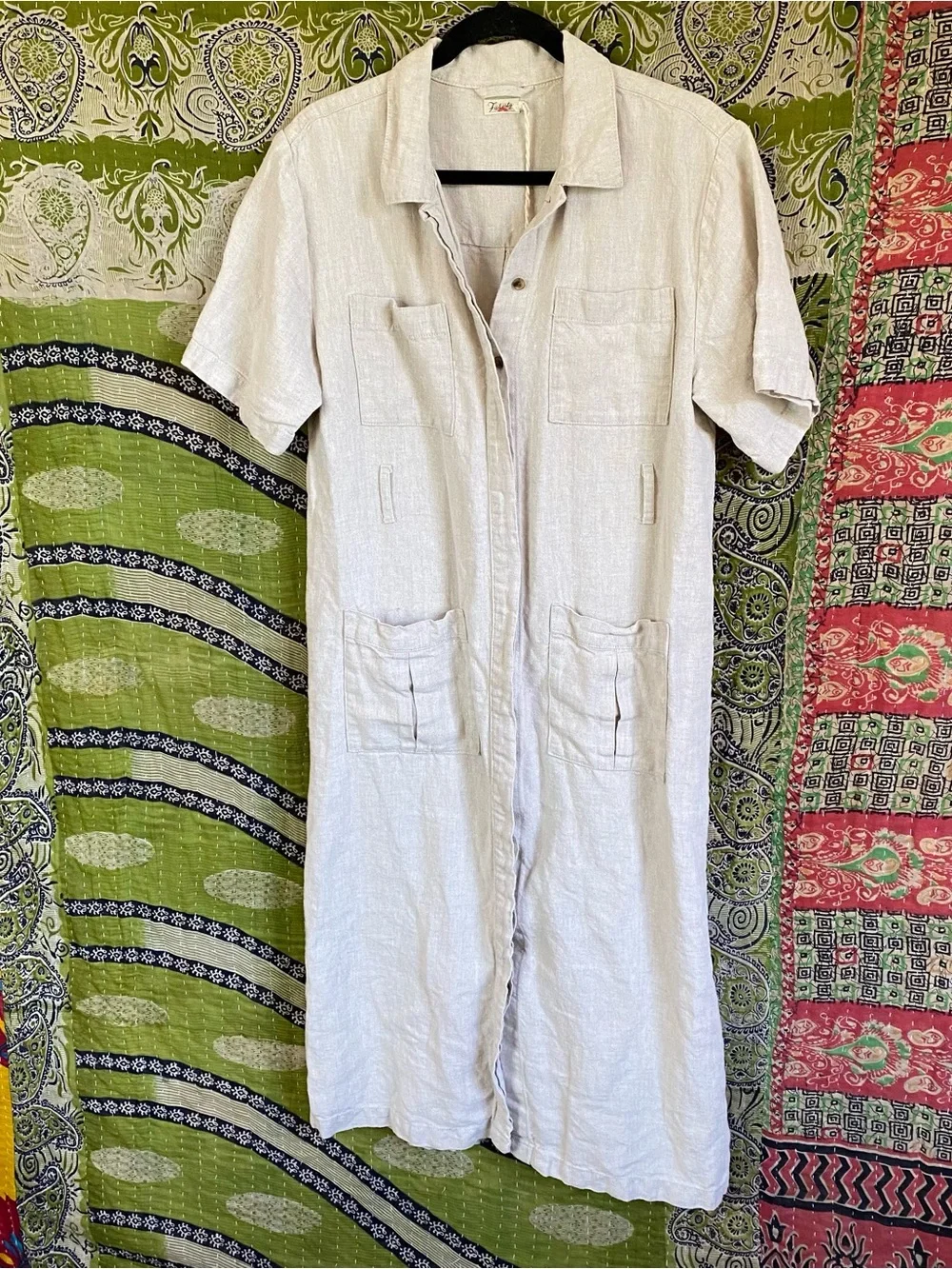 Faherty Pale Flax Lita 100% Linen Shirt Midi Dress Medium Coastal Lagenlook
